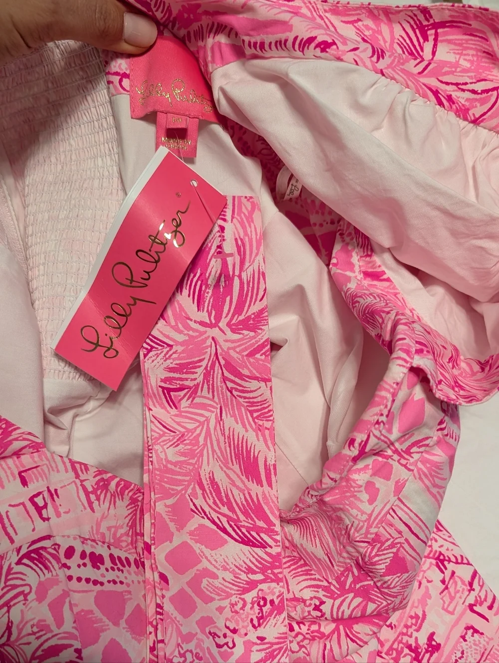 Lilly Pulitzer Merian Dress Pink Blossom Palm Beach Paradise Size 16 - Picture 9 of 14